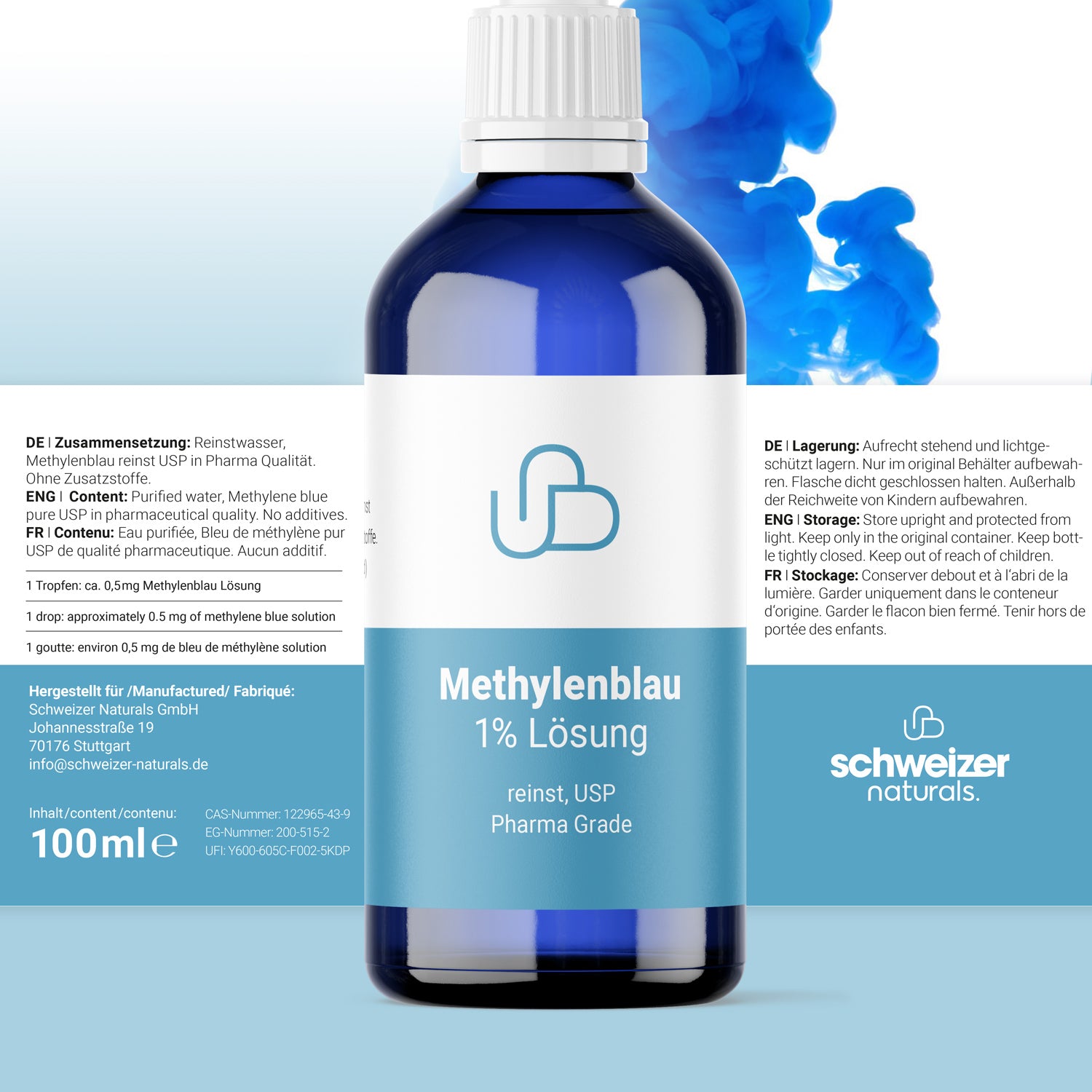 Methylene blue solution 1% pharmaceutical quality 2x 100 ml